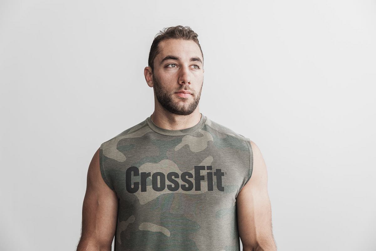 Nobull Crossfit® Sleeveless Men's T Shirts Green Camo | Australia (TF3651)